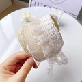 Sombrero de paja tejido para mascotas con elegantes encajes blancos y cintas - L / Encaje blanco