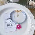 Light blue daisy floral pet collar with a bright pink flower pendant and gold lobster clasp - XS (15-20cm) / Rose Red