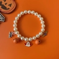Halloween pet pearl collar with ghost, pumpkin bells, and wizard cat charms on orange background - XS / White Ghost