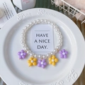 Collar de perlas para mascotas hecho a mano con colgantes de flores en violeta y amarillo - XS / Amarillo Púrpura