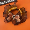 Collare per animali di Halloween con fiocco in pizzo arancione e nero e perle - S (1-3kg) / Bavaglino in Rete Arancione