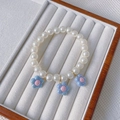 Collar de perlas hecho a mano con tres colgantes de flores azules para gatos y perros - Talla XS (0,5-1,5 kg) / Flor Azul