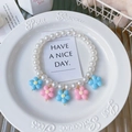 Collar artesanal para mascotas con perlas blancas y flores rosas y azules para perros - XS / Azul Rosa