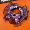 Collare in pizzo per animali Halloween con volant viola e fiocco con zucca e fantasma - S (1-3kg) / Bavaglino in Rete Viola