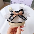 Sombrero de paja para mascotas con encaje, cinta de pata de gallo y lazo elegante - L / Encaje con Lazos