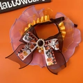 Collare per animali di Halloween in pizzo viola con fiocco e perle eleganti - S (1-3kg) / Bavaglino in Rete Arancione Viola
