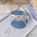 Cappello da sole per cani in denim blu con fiocco rosa e strass a cuore - S / Denim Blu