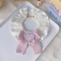 Süßes Haustier-Halsband mit weißen Spitzenrüschen, Perlen und rosa Schleife mit Herz - XS / 15-20cm / Cremiges Rosa