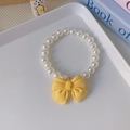 Collana carina per animali con perle bianche e grande fiocco giallo limone per cani - XS / Fiocco Giallo