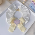 Spitzenhalsband für Haustiere mit gelber Schleife und Love Cookie Herzstickerei für Katzen - XS / 15-20cm / Cremiges Gelb