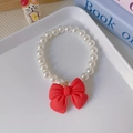 Charming pet pearl necklace with a large red bow for cats and small dogs - Red Bow