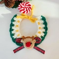 Collare natalizio all'uncinetto per animali con renna fatta a mano in rosso e verde - S / Christmas Green Collar