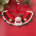 Handmade Christmas pet scarf with a cute snowman and gold stars for cats and small dogs - Green Ball Snowman Style
