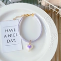 Collar de satén lavanda para mascotas con colgante de corazón y cierre dorado ajustable - XS / Corazón Morado
