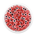 Close-up of red and white evil eye resin beads for DIY jewelry making in round container - 6x2.5mm (100 Pieces/Pack) / Pink