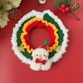 Handmade crochet Christmas wreath pet collar with snowman and stars for cats and dogs - Christmas Snowman Green Collar