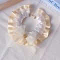 Champagne kant huisdier halsband met organza strik en hartvormige strass - XS / Gele Kant Strik
