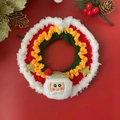 Hand-knitted Christmas pet collar with 3D Santa Claus and gold star on red background - Christmas Santa Red Collar