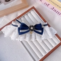 Bandana in pizzo per animali con fiocco a righe blu e ciondolo a forma di camelia - XS / Sciarpa con Fiocco Blu Marino