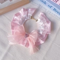 Roze en witte kanten halsband voor huisdieren met grote strik en hartvormige strass - XS / Roze Kant Strik