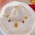 Collana di perle per animali con lucchetto d'oro della fortuna e ciondoli rossi - Taglia XS (1-3 Libbre) / Serratura della Benedizione Rossa Prosperità Pace Collana con Campana