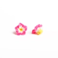 Boucles d'oreilles frangipanier en pâte polymère, dégradé rose et blanc avec cœur jaune - Fleur Rouge