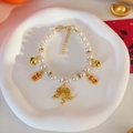 Collana di perle per animali con lucchetto portafortuna dorato e campanellini - Taglia XS (1-3 Libbre) / Serratura della Benedizione Oro Fortuna Benedizione Collana con Campana