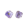 Irregular silver-edged resin earrings with purple dried delphinium flower petals - Purple