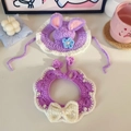 Handmade purple pet knitted set with bunny ear hat and floral collar for cats - S / Purple Jewelry Set