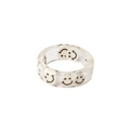 Transparent resin smiley face ring with white charms embedded in clear acrylic band - White Smiley Face Ring