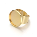 Macro view of adjustable brass ring base with flat circular tray for DIY jewelry making - 16mm / Gold