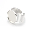 Adjustable silver copper ring base with round flat blank tray for DIY jewelry making - 16mm / Silver