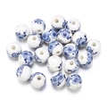 Detailed macro view of blue and white porcelain ceramic beads for jewelry DIY - Style 7@ (Round)