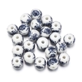 Macro view of round blue and white porcelain beads with traditional longevity pattern - Style 8@ (Round)