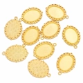 Vintage oval alloy pendant trays with embossed patterns for DIY jewelry making - Medium / Gold