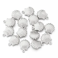 Set of 16 scallop shaped stainless steel pendants with rings for DIY jewelry making - 10 Pieces Pack / Steel Color Shell