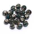 Dark teal ceramic pumpkin beads with vertical stripes and white speckles for DIY jewelry - Vintage Pumpkin Striped Style (2#) / Diameter 11.5mm (Hole 2.3mm) / Dark Teal Spotted (2#)