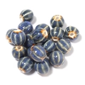 Dark blue pumpkin-shaped striped ceramic beads with kiln glaze for DIY jewelry making - Vintage Pumpkin Striped Style (3#) / Diameter 11.5mm (Hole 2.3mm) / Dark Blue Kiln-Glazed (3#)
