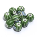 Grass green pumpkin shaped ceramic beads with blue and brown glazed finish for DIY - Vintage Pumpkin Striped Style (5#) / Diameter 11.5mm (Hole 2.3mm) / Grass Green Pumpkin Ribbed (5#)