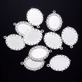 Silver oval zinc alloy pendant trays with vintage floral patterns for DIY jewelry - Small / Silver