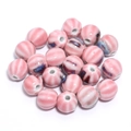 Pink ceramic pumpkin beads with vertical white stripes and blue glaze specks for DIY - Vintage Pumpkin Striped Style (9#) / Diameter 11.5mm (Hole 2.3mm) / Pale Pink Blue Striped (9#)