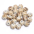 Beige ceramic pumpkin striped beads with glossy glaze for DIY jewelry making - Vintage Pumpkin Striped Style (11#) / Diameter 11.5mm (Hole 2.3mm) / Light Beige Vertical Ridged (11#)
