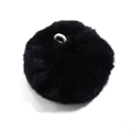 Deep black real mink fur pompom keychain charm with elastic loop for DIY accessories - 8cm / Black