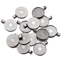 Macro detail of antique silver round alloy pendant trays with sunburst pattern textures - Inner Diameter 25mm / Gun Black