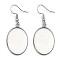 Polished silver stainless steel teardrop ear hooks with oval blank trays for DIY jewelry - 18*25mm / Steel Color (Oval)