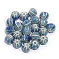Blue and green striped ceramic pumpkin beads with glossy glaze for DIY jewelry making - Vintage Pumpkin Striped Style (16#) / Diameter 11.5mm (Hole 2.3mm) / Blue Green White Radial (16#)