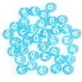 Sky blue translucent acrylic letter beads with white letters for DIY jewelry making - 7x4x1.8mm (100 Pieces/Pack) / Lake Blue