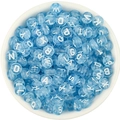 Flat round blue acrylic letter beads with white alphabets for DIY jewelry bracelets - 7x4x1.8mm (100 Pieces/Pack) / Light Blue