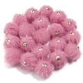 Pompones de piel sintética rosa de 16mm con lazo dorado para crear bisutería - 16mm / Rosa rojo
