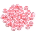 Close-up of pink and white striped 20mm resin barrel beads for DIY jewelry making - Pink